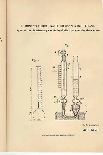Original Patentschrift - F. Erfmann in Rotterdam , 1900,  Apparat zur Bestimmung von Soda !!!