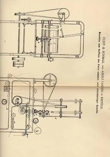 Original Patentschrift - A. Langen in Krefeld , 1900 , Maschine für Samt und Plüsch !!!