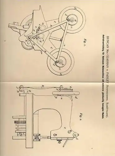 Original Patentschrift - Hohlsaum Nähmaschine , 1898 , D. Glashan in Paisley , Schottland !!!