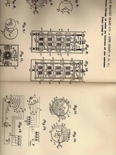 Original Patentschrift - elektr. Handbremse für Elektrofahrzeuge, 1901, Magnet Brake Comp. in New Jersey !!!