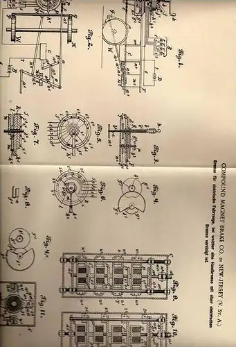 Original Patentschrift - elektr. Handbremse für Elektrofahrzeuge, 1901, Magnet Brake Comp. in New Jersey !!!