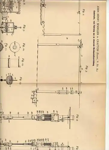 Original Patentschrift - elektr. Weichensteuerung , 1901, J. Spangler in Crafton , USA , Eisenbahn , Lokomotive !!!