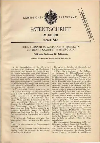 Original Patentschrift -  elektr. Zielübungsgerät , 1901, Gewehr , Pistole , H. Connet in Montclair u. Brooklyn !!!