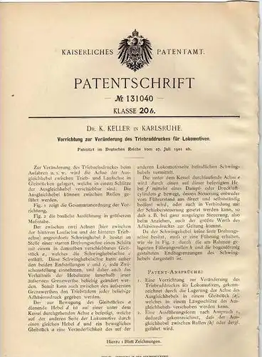 Original Patentschrift - Vorrichtung für Lokomotive , 1901,Dr. Keller in Karlsruhe , Triebrad , Eisenbahn !!!