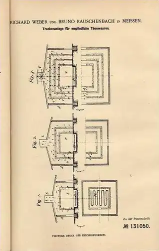 Original Patentschrift - R. Weber in Meissen , 1900 , Trockner für Thonwaaren , Meissener Porzelan !!!