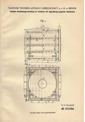 Original Patentschrift - Vacuum-Trocken-Appart-GmbH in Berlin , 1901, Trockner mit Heizkörpern !!!