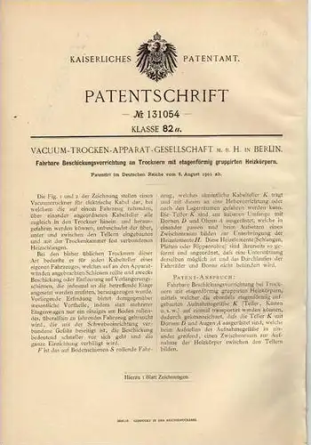 Original Patentschrift - Vacuum-Trocken-Appart-GmbH in Berlin , 1901, Trockner mit Heizkörpern !!!