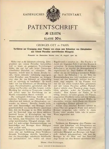 Original Patentschrift - G. Ott in Paris , 1900 , Zahnarzt , Porzellan Zahnplomben !!!