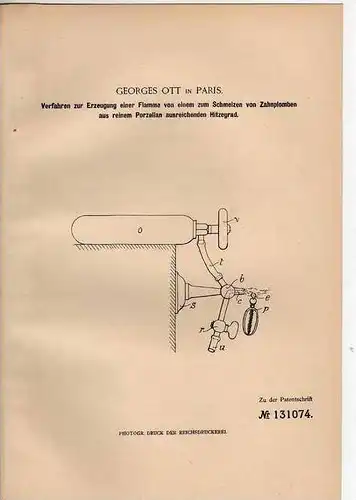 Original Patentschrift - G. Ott in Paris , 1900 , Zahnarzt , Porzellan Zahnplomben !!!