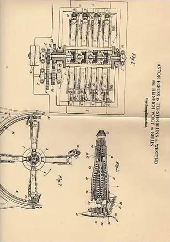 Original Patentschrift - A. Preuss in Fürstenbrunn b. Westend , 1901 , Flaschenspülmaschine  !!!