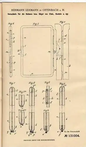 Original Patentschrift - H. Lehmann in Offenbach a. M. , 1901, Verschluß für Etuis !!!