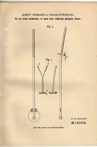 Original Patentschrift - Plessar , Instrument f. Gebärmutter , 1901 , A. Heimann in Charlottenburg , Arzt , Frauenarzt !