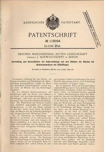 Original Patentschrift - Maschinenbau AG in Berlin , 1899 , Drehstrommotor , Elektriker !!!
