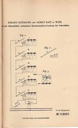 Original Patentschrift - A. Raff in Wien , 1900 , Vorrichtung für Fahrstuhl , Lift , Aufzug !!!