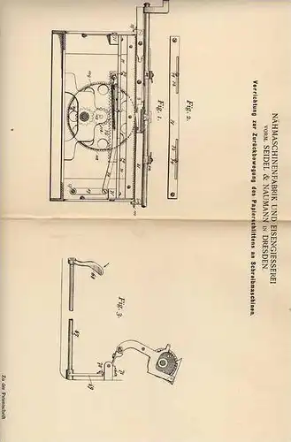 Original Patentschrift -  Nähmaschinenfabrik in Dresden , 1897 , Schlitten für Schreibmaschine !!!