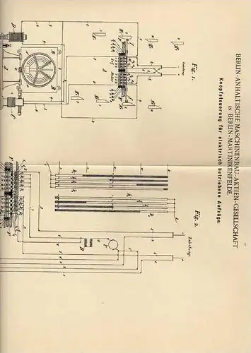 Original Patentschrift - Steuerung für Fahrstuhl , Aufzug , Lift , 1899 , Maschinenbau AG Berlin - Martinikenfelde !!!