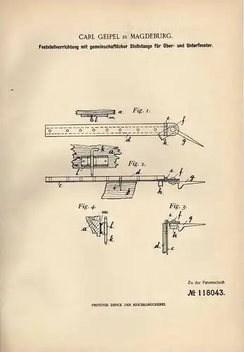 Original Patentschrift - C. Geipel in Magdeburg , 1900 , Ober- und Unterfenster , Fenster !!!