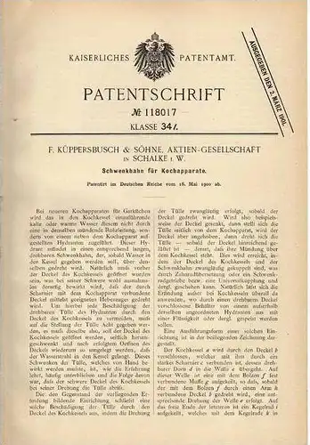 Original Patentschrift - F. Küppersbusch & Söhne in Schalke i. W., 1900 , Kochapparat  !!!