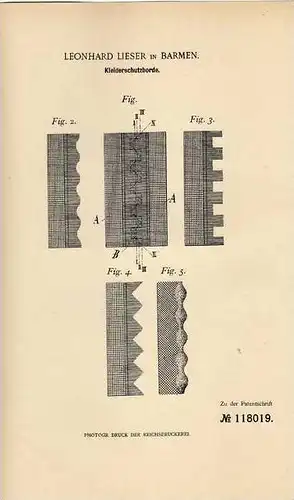 Original Patentschrift - L. Lieser in Barmen , 1900 , Kleiderschutzborde , Wäsche , Mode !!!