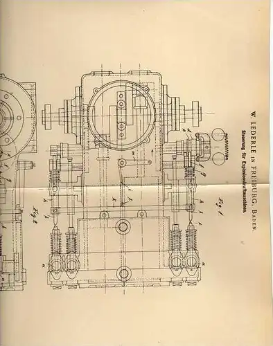 Original Patentschrift - W. Lederle in Freiburg , Baden , 1899 , Steuerung für Explosionskraftmaschinen  !!!