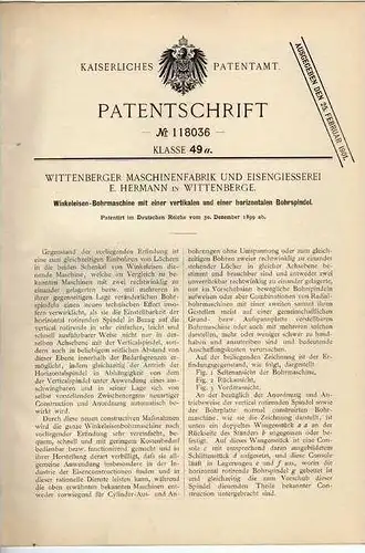 Original Patentschrift - Maschinenfabrik in Wittenberge , 1899 , Bohrmaschine !!!