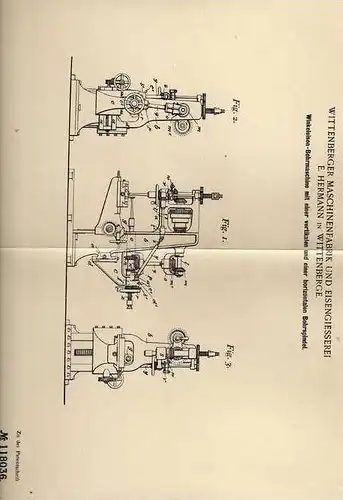 Original Patentschrift - Maschinenfabrik in Wittenberge , 1899 , Bohrmaschine !!!