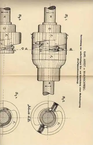 Original Patentschrift - K. Arndt in Braunschweig , 1886 , Kupplung für Kraftmaschinen !!!