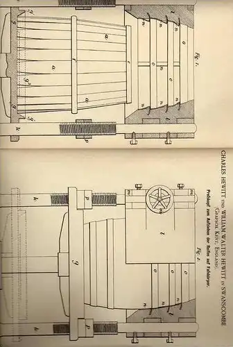 Original Patentschrift - C. Hewitt in Swanscombe , Kent , 1886 , Fass , Wein , Whiskey !!!