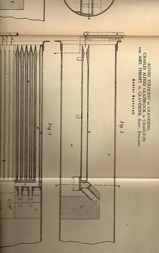 Original Patentschrift -  A. Philbey in Gravesend und Charlton , 1886 , Roststab für Feuerung , Heizung !!!