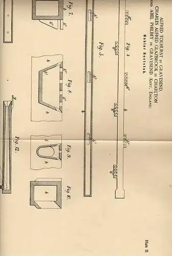 Original Patentschrift -  A. Philbey in Gravesend und Charlton , 1886 , Roststab für Feuerung , Heizung !!!