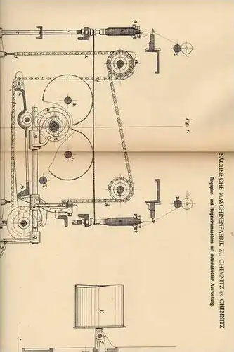 Original Patentschrift - Sächs. Maschinenfabrik in Chemnitz , 1886 , Spinnmaschine , Spinnerei !!!