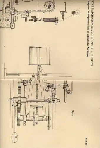 Original Patentschrift - Sächs. Maschinenfabrik in Chemnitz , 1886 , Spinnmaschine , Spinnerei !!!