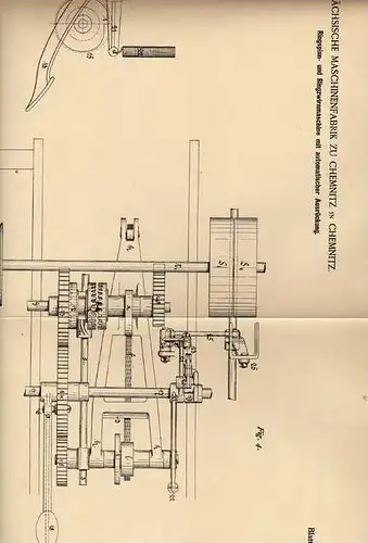 Original Patentschrift - Sächs. Maschinenfabrik in Chemnitz , 1886 , Spinnmaschine , Spinnerei !!!