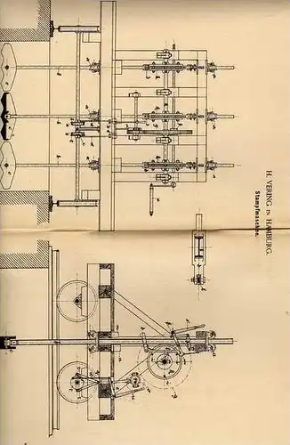 Original Patentschrift - Stampfmaschine , Eisenbahn , Bückenbau ,1886 , H. Vering in Hamburg  !!!