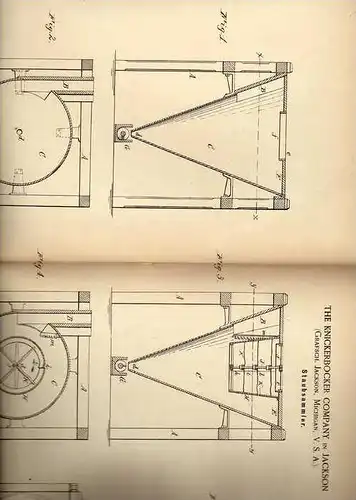 Original Patentschrift - Staubsammler , Fabrik Reiniger , 1886 , Knickerbocker Comany in Jackson , USA !!!