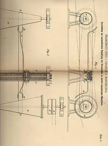 Original Patentschrift -  Regulierer für Elektr. - Dynam. Maschinen , 1886 , F Graells in Barcelona !!!
