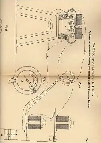 Original Patentschrift -  Regulierer für Elektr. - Dynam. Maschinen , 1886 , F Graells in Barcelona !!!