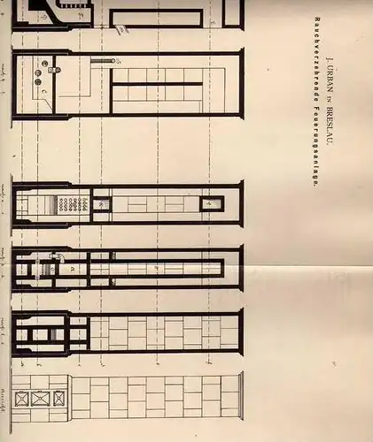 Original Patentschrift -  Feuerungsanlage , Heizung , 1882 , J. Urban in Breslau !!!