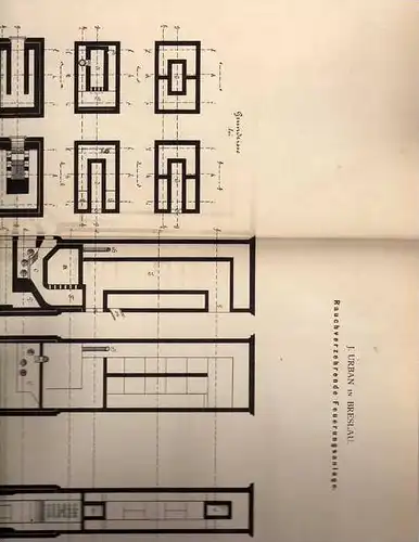 Original Patentschrift -  Feuerungsanlage , Heizung , 1882 , J. Urban in Breslau !!!