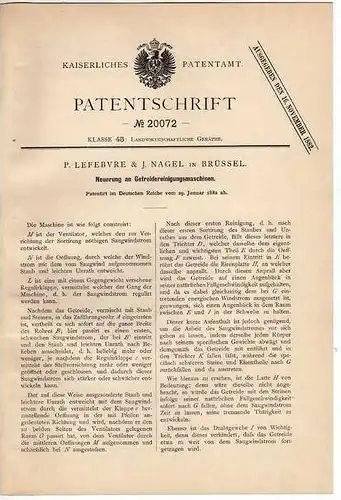 Original Patentschrift -  Getreide Reinigungsmaschinen , 1882 , J. Nagel in Brüssel , Landwirtschaft , Agrar !!!