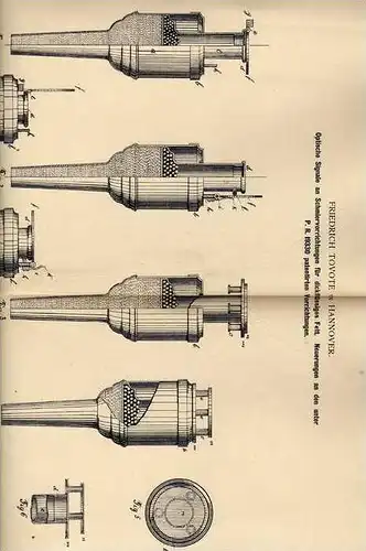 Original Patentschrift - Optische Signale an Schmiervorrichtungen , 1881, F. Tovote in Hannover  !!!