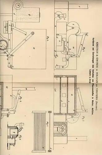 Original Patentschrift - Edmonds in Dolhain b. Verviers , Belgien , 1881 , Apparat zur Verkohlung  !!!