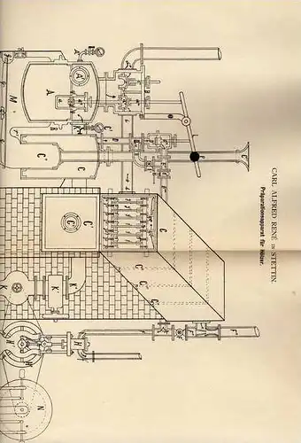 Original Patentschrift - Apparat für Holz Präparation , 1882 , C. René in Stettin , Tischler , Sägewerk !!!