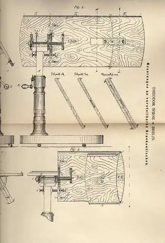 Original Patentschrift - Krankentisch , 1882 , T. Wiese in Berlin , Arzt , Klinik , Operation , Chirurgie !!!