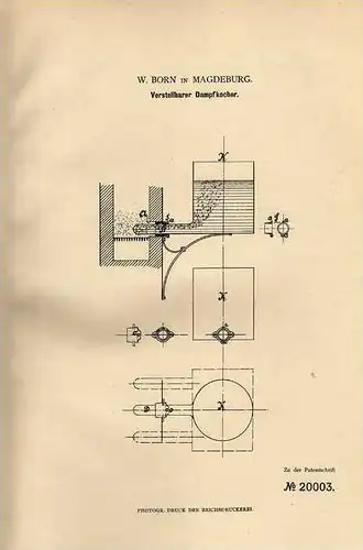 Original Patentschrift -  W. Born in Magdeburg , 1881 , Dampfkocher , Koch , Küche !!!