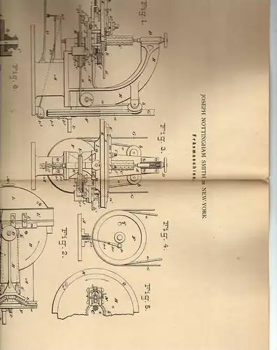 Original Patentschrift -  Fräsmaschine , 1881 , J. Nottingham in New York   !!!