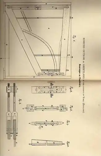 Original Patentschrift - Piano , Pianoforte , 1882 , E. Outram in Greetland , England !!!