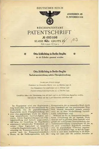 Original Patentschrift - Steuereinrichtung , 1937 , O. Schlichting in Berlin - Steglitz !!!