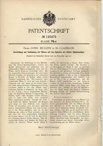 Original Patentschrift - Fa. C. Müller in Mönchengladbach , Spulmaschine , 1900 !!!