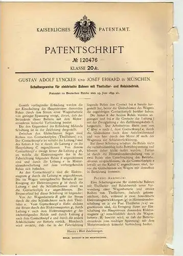 Original Patentschrift - G. Lyncker in München , Straßenbahn , O- Bus , 1899 !!!